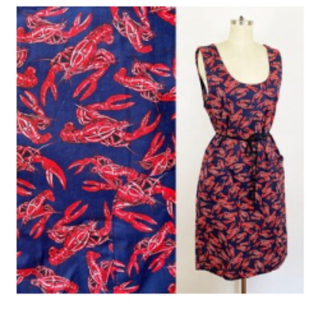 Vintage Lobster Navy Print Cotton Shift Dress